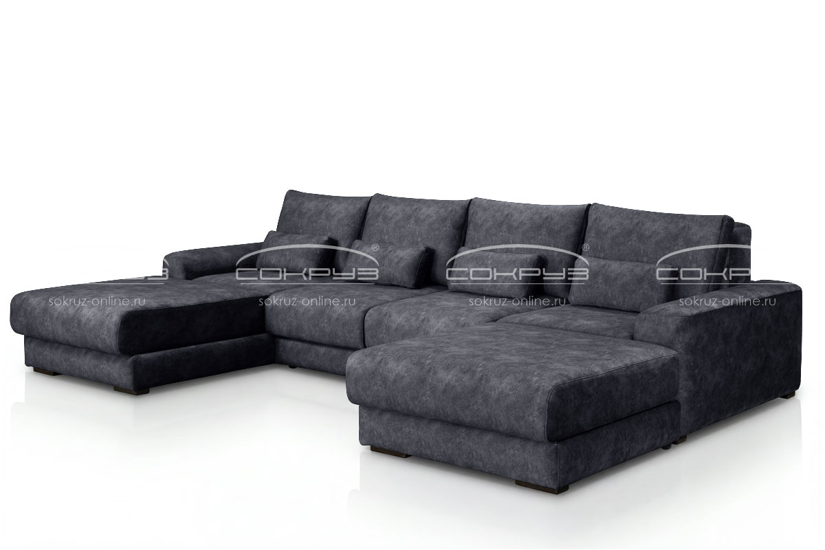 Модульный диван Палермо 2В/1 п-образный, черный фото
