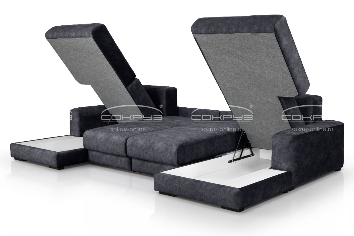 Модульный диван Палермо 2В/1 п-образный, черный фото