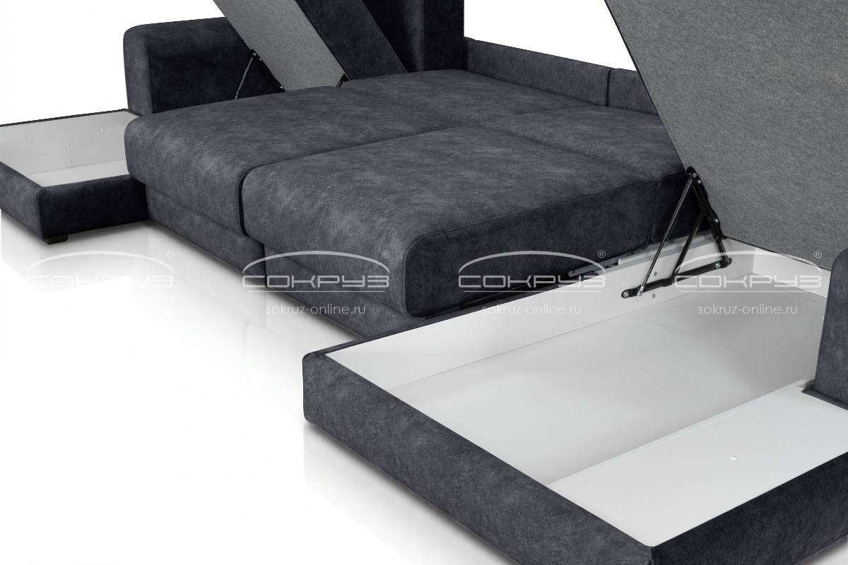 Модульный диван Палермо 2В/1 п-образный, черный фото